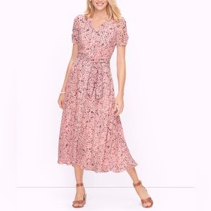Talbots pink floral button front chiffon midi dress 12